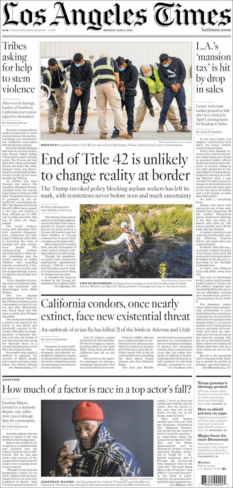 Portada de Los Angeles Times (USA)