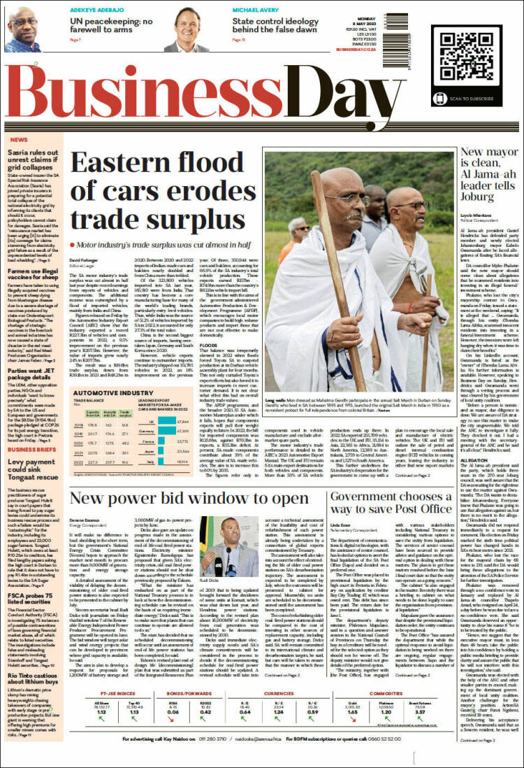 Portada de Business Day (Sud&aacute;frica)