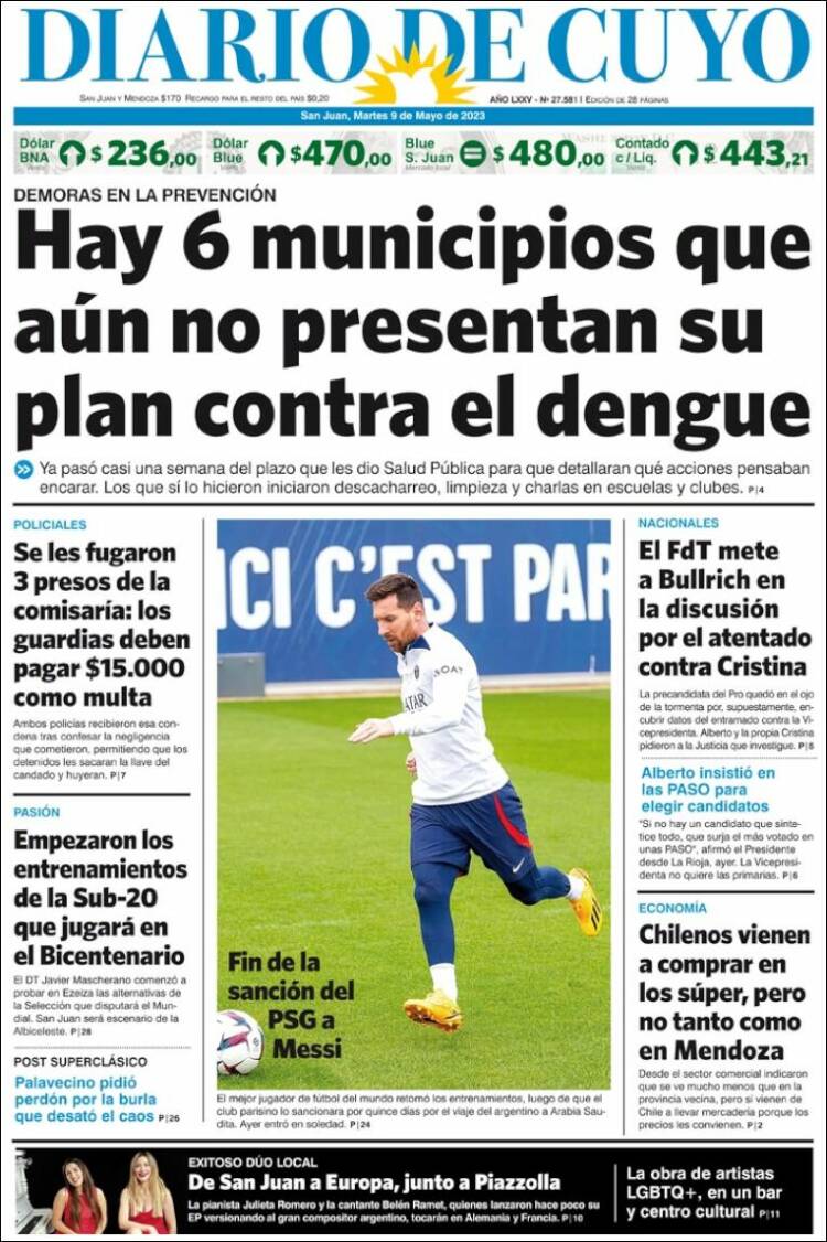 Portada de Diario de Cuyo (Argentina)