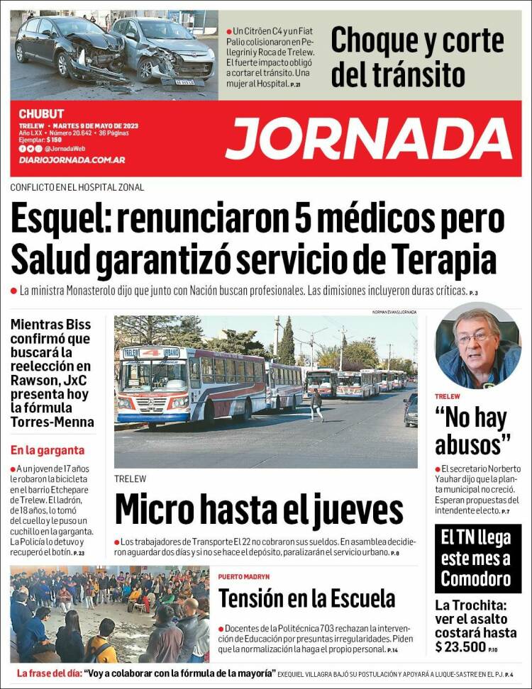 Portada de Diario Jornada en la Patagonia (Argentina)