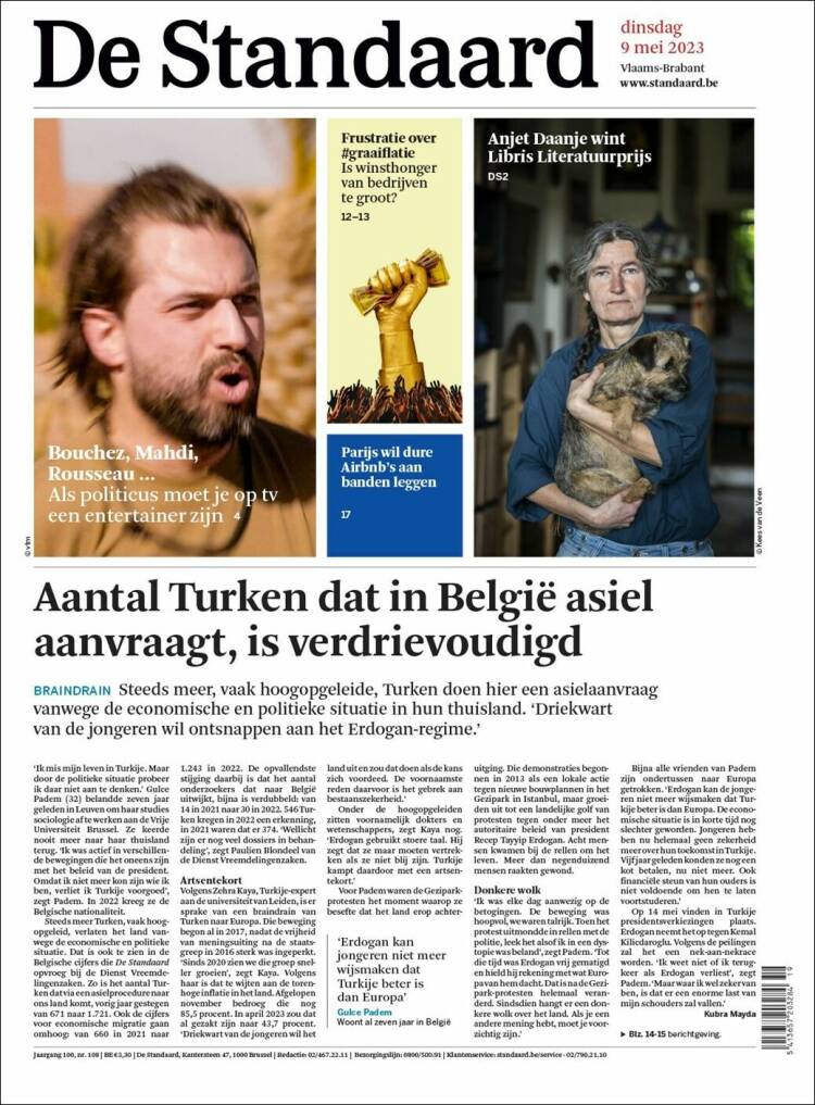 Portada de De Standaard (B&eacute;lgica)