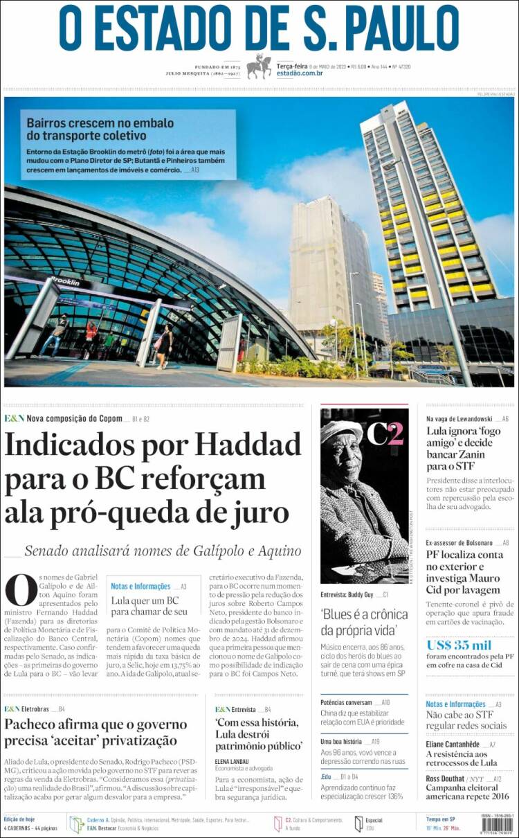 Portada de O Estado de São Paulo (Brasil)