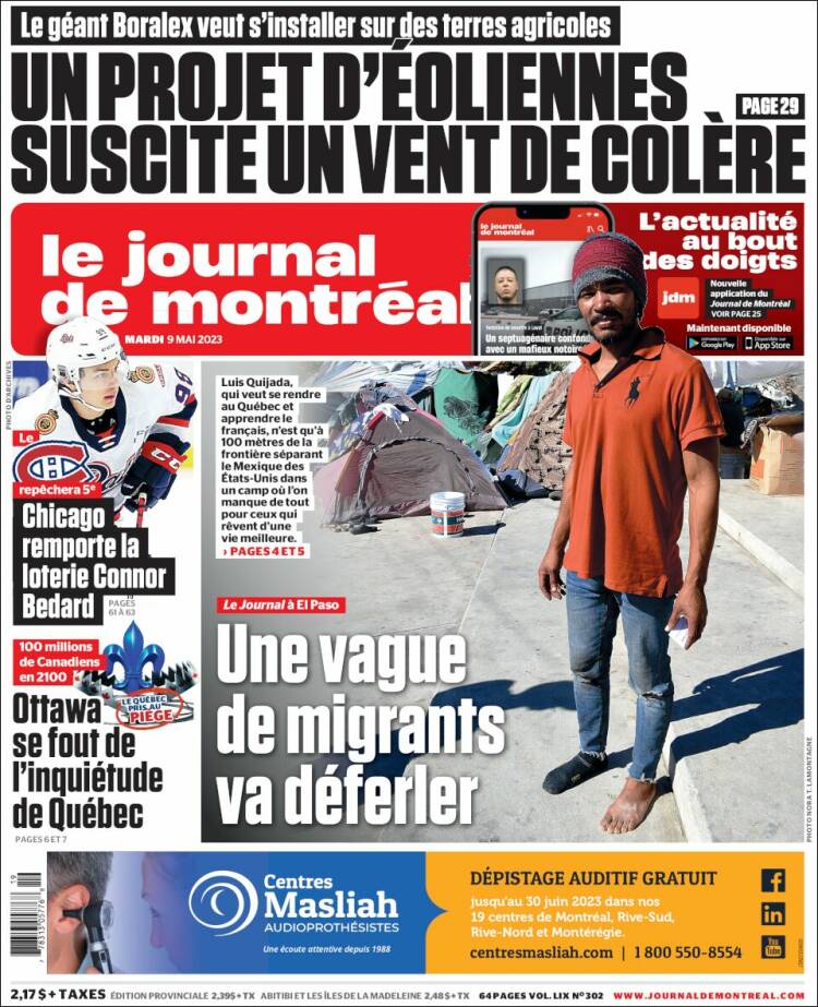 Portada de Le Journal de Montréal (Canada)