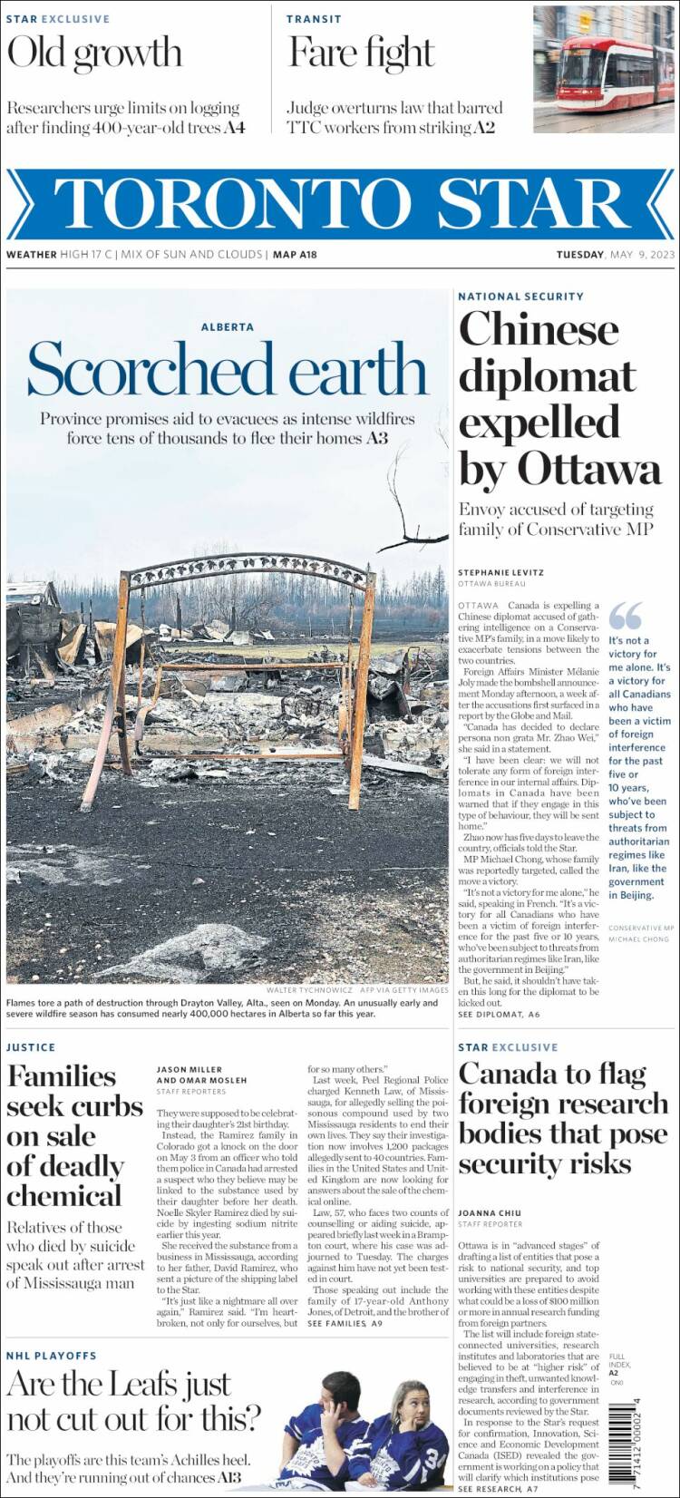 Portada de The Toronto Star (Canada)