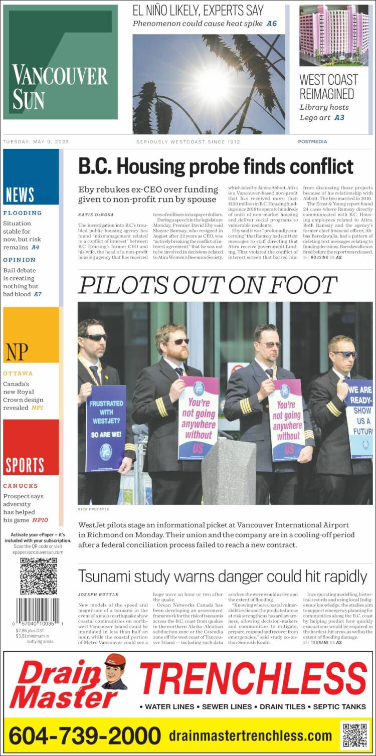 Portada de The Vancouver Sun (Canada)