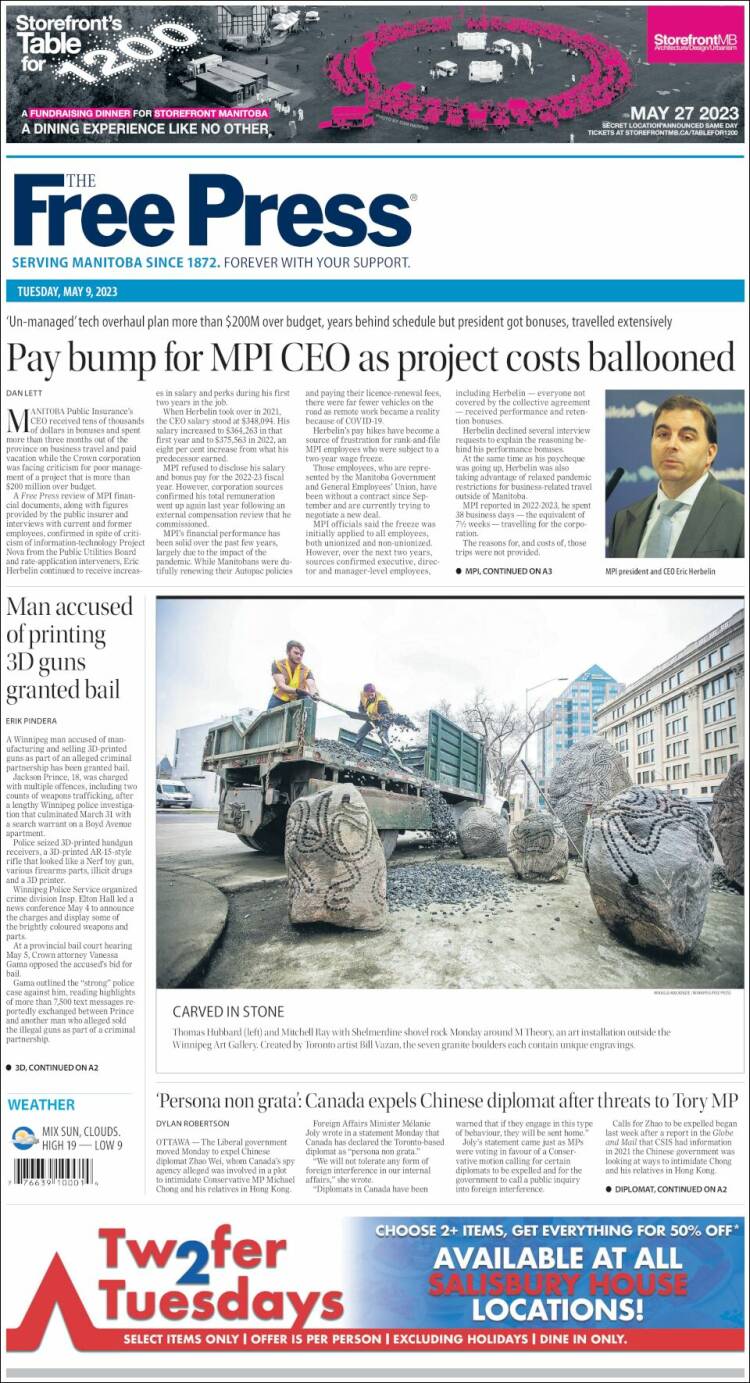 Portada de Winnipeg Free Press (Canada)