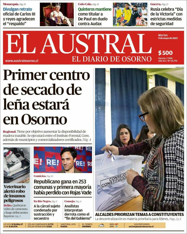 Portada de El Austral de Osorno (Chile)