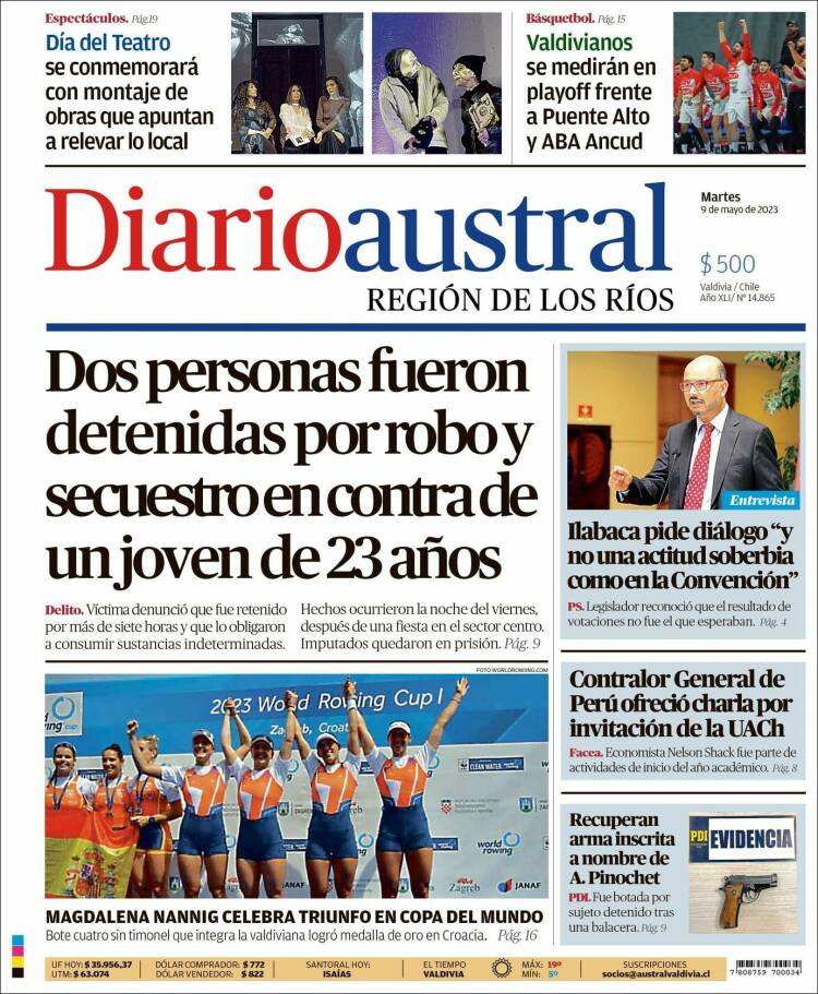 Portada de El Diario Austral de Valdivia (Chile)