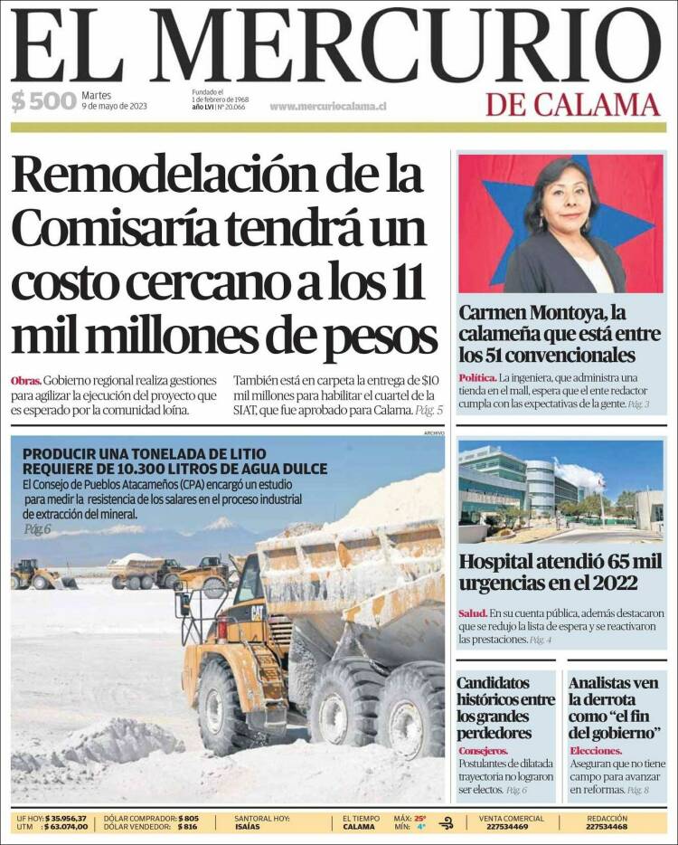 Portada de El Mercurio - Calama (Chile)