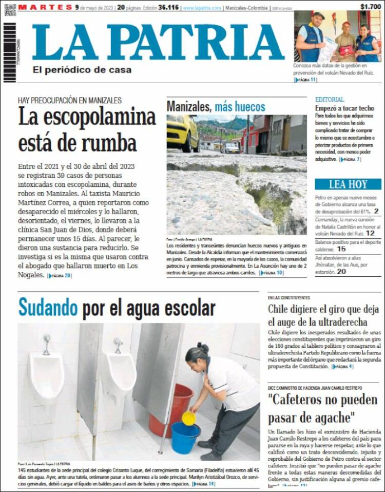 Portada de La Patria (Colombia)