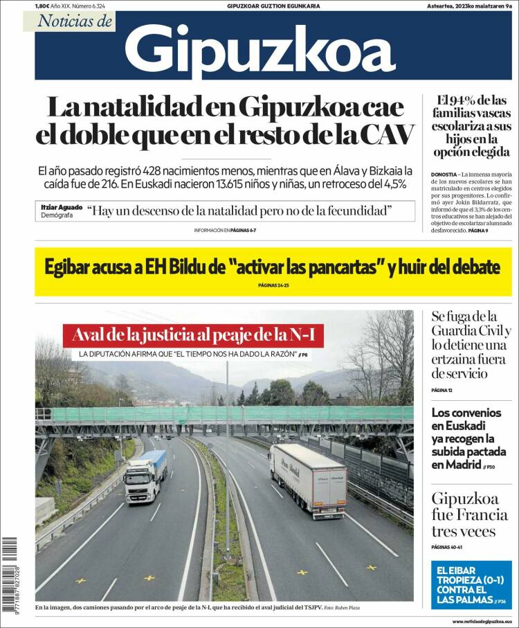 Portada de Noticias de Gipuzkoa (Spain)