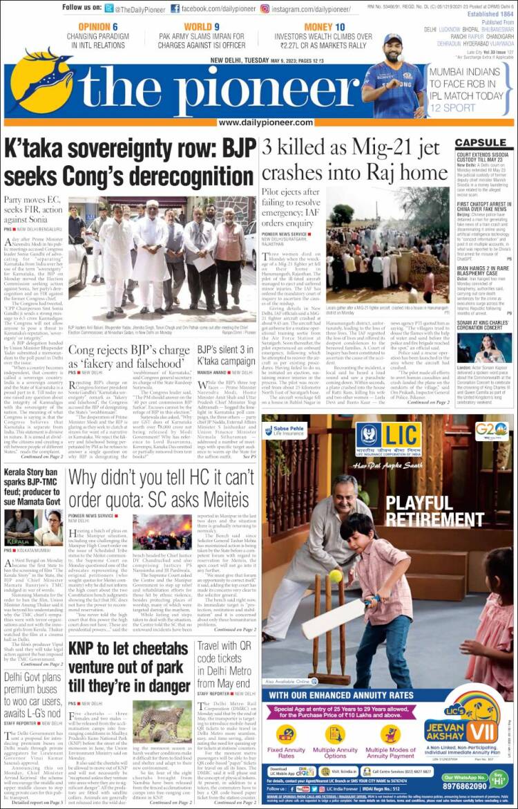 Portada de The Pioneer (India)