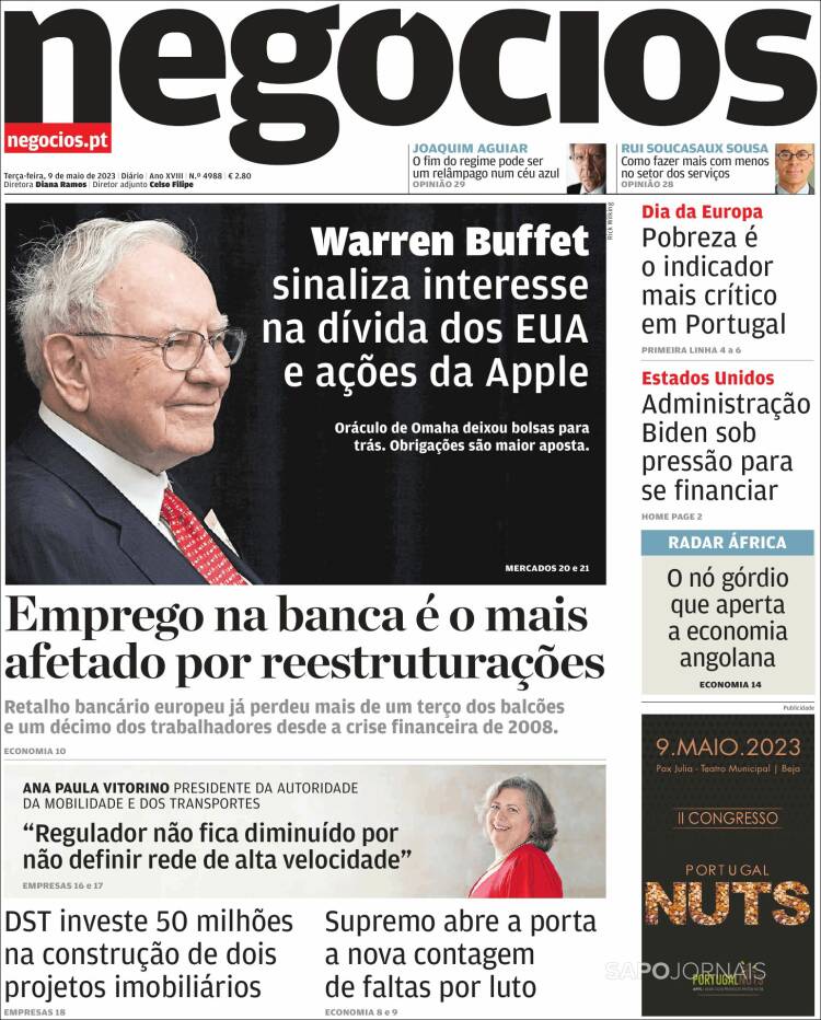 Portada de Jornal de Negócios (Portugal)