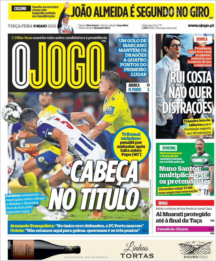 Portada de O Jogo (Portugal)