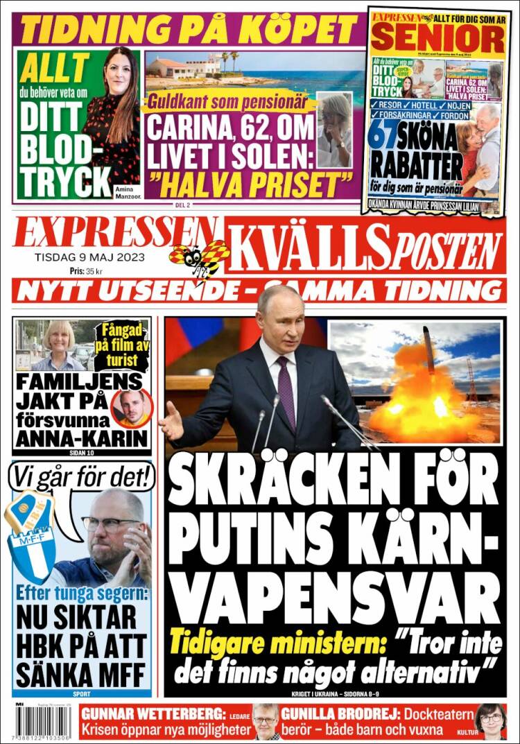 Portada de Kvällsposten (Suecia)