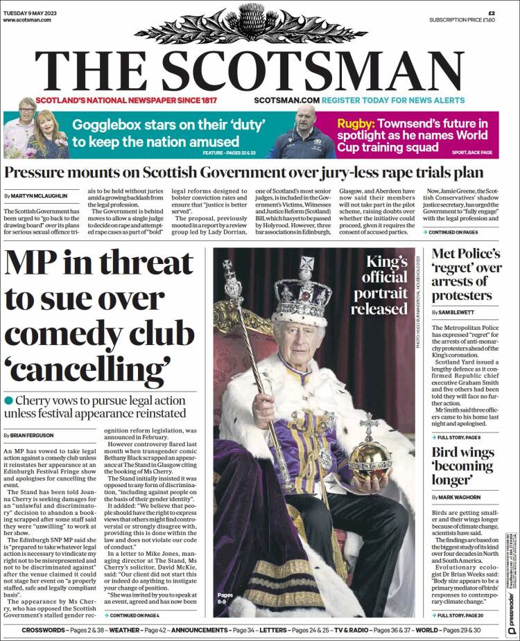 Portada de The Scotsman (Reino Unido)