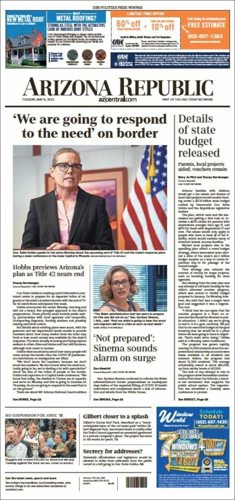 Portada de Arizona Republic News (USA)