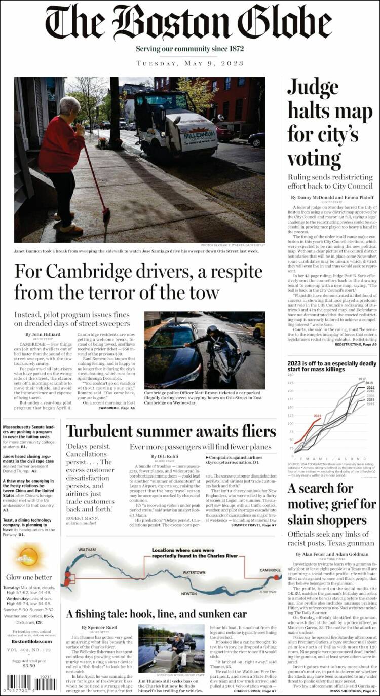 Portada de Boston Globe (USA)