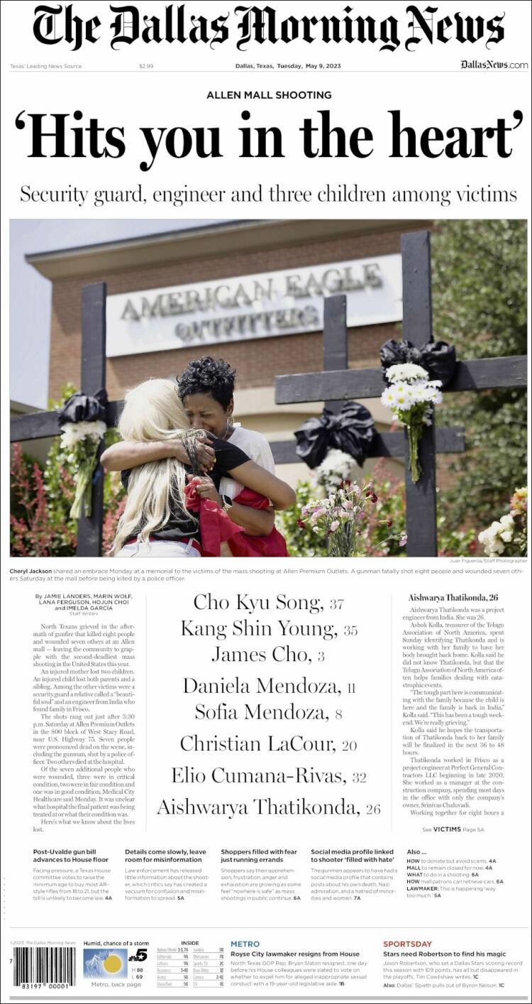 Portada de Dallas Morning News (USA)