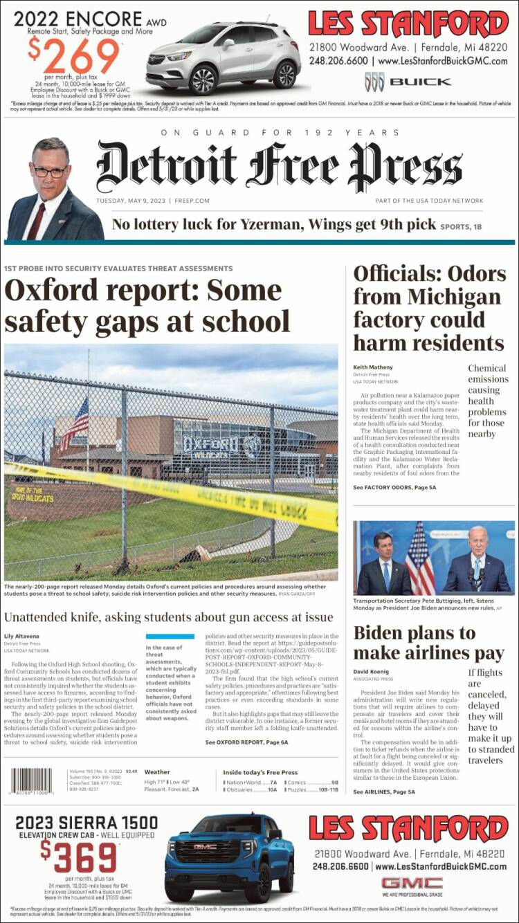 Portada de Detroit Free Press (USA)