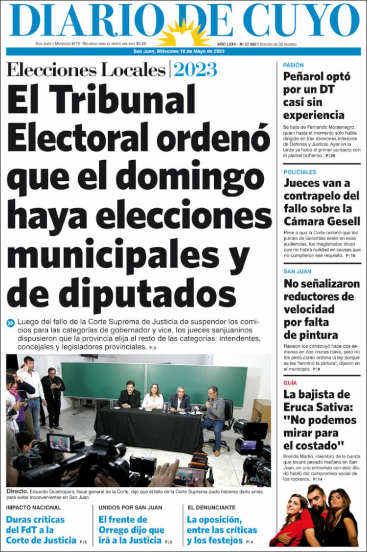 Portada de Diario de Cuyo (Argentina)