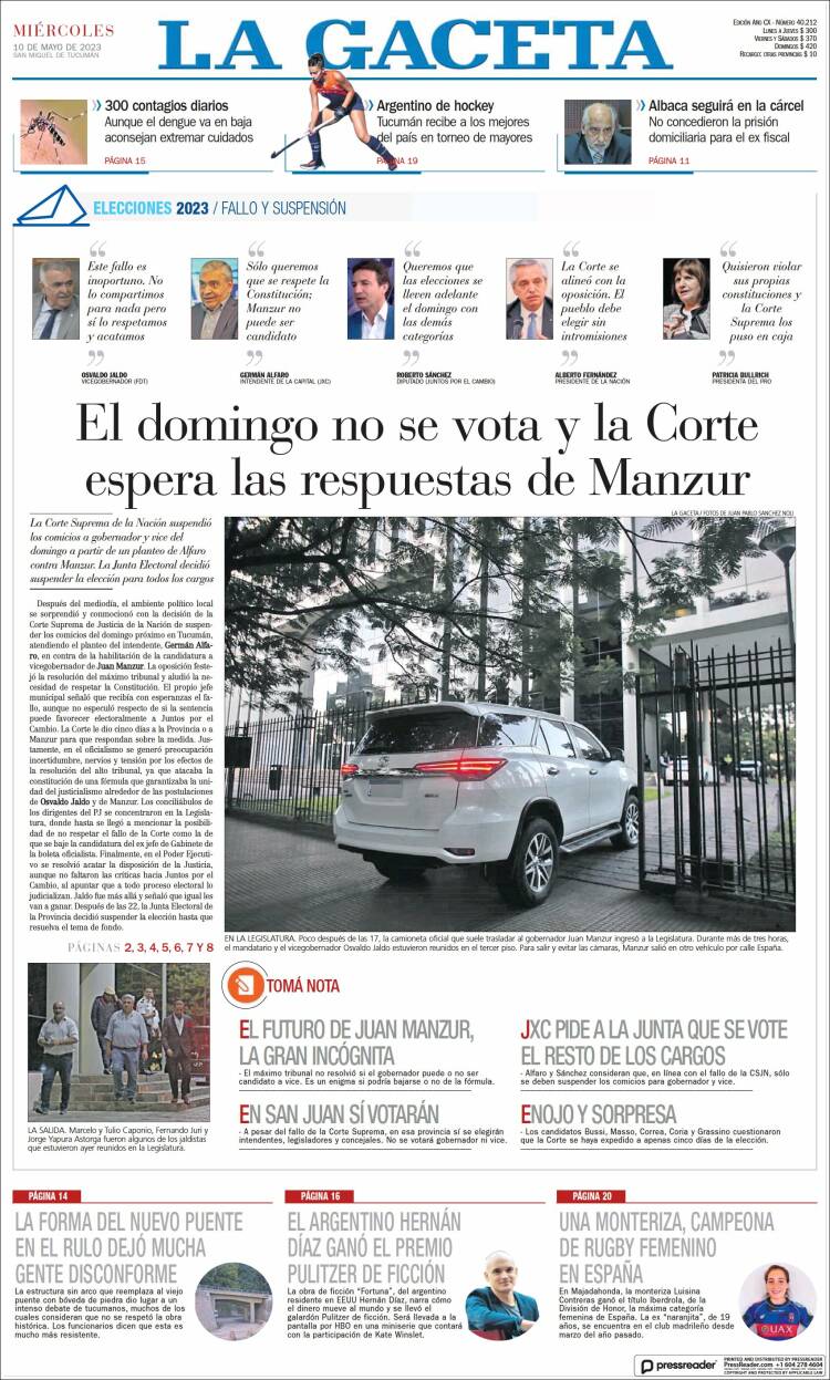 Portada de La Gaceta (Argentina)