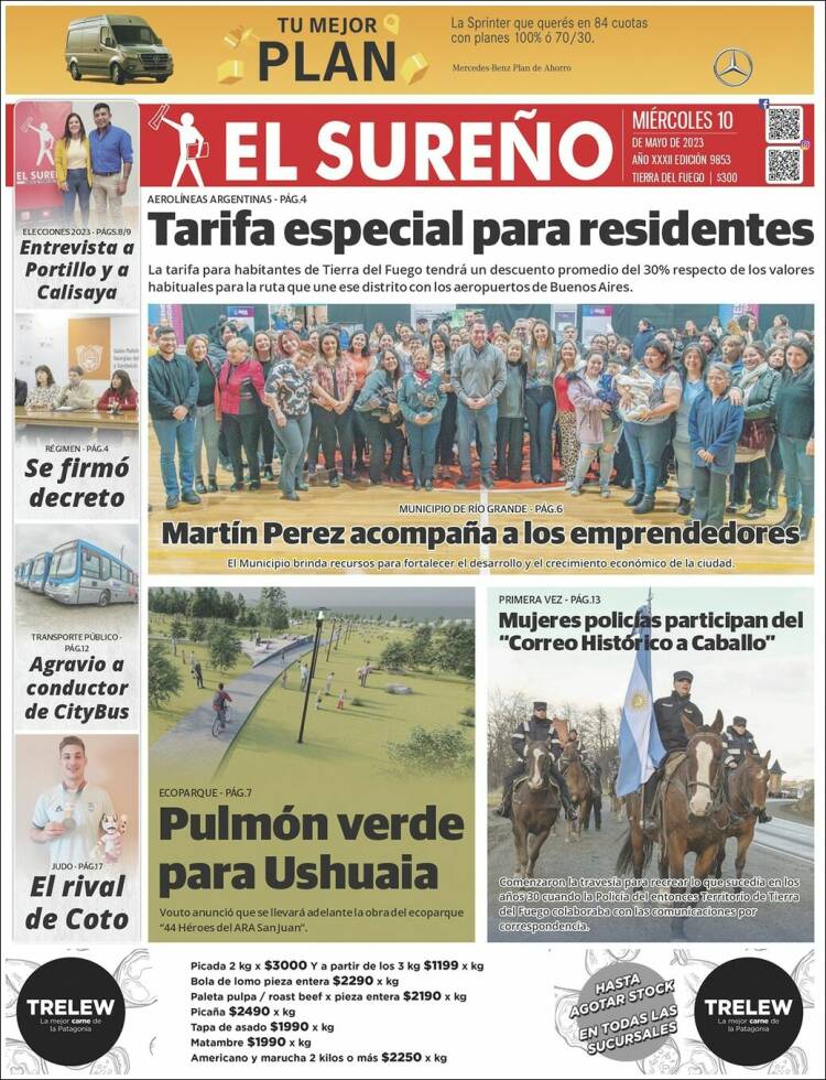 Portada de Diario El Sureño (Argentina)