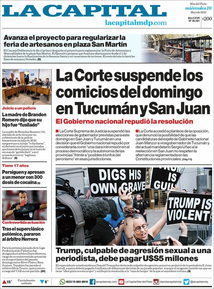 Portada de Diario La Capital - Mar del Plata (Argentina)