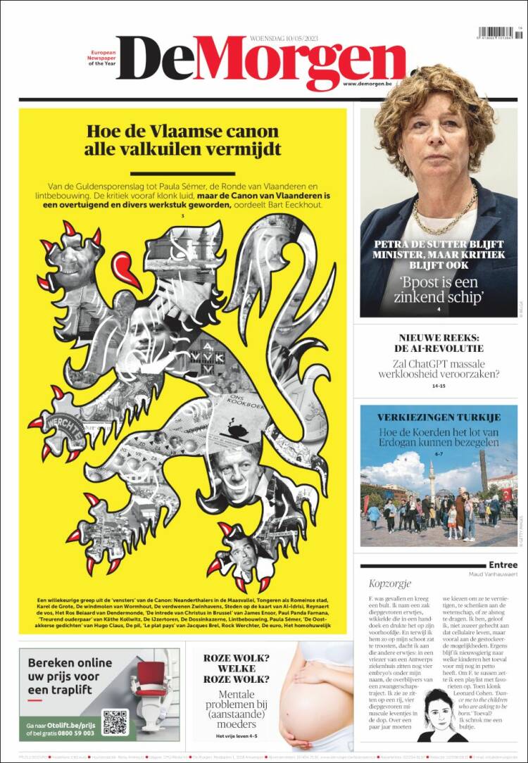 Portada de De Morgen (B&eacute;lgica)