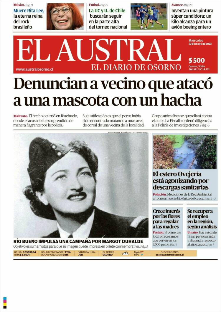 Portada de El Austral de Osorno (Chile)