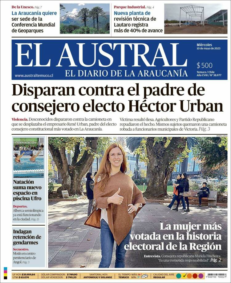 Portada de El Austral de Temuco (Chile)