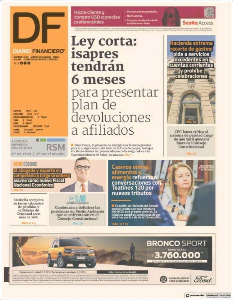 Portada de Diario Financiero (Chile)