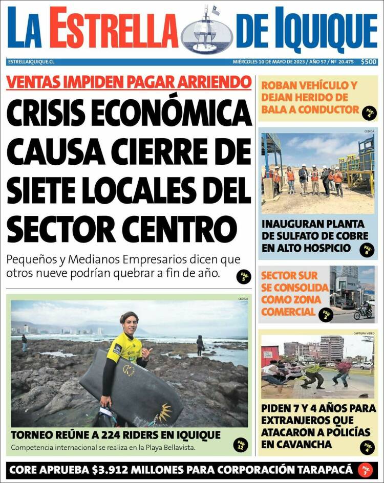 Portada de La Estrella de Iquique (Chile)