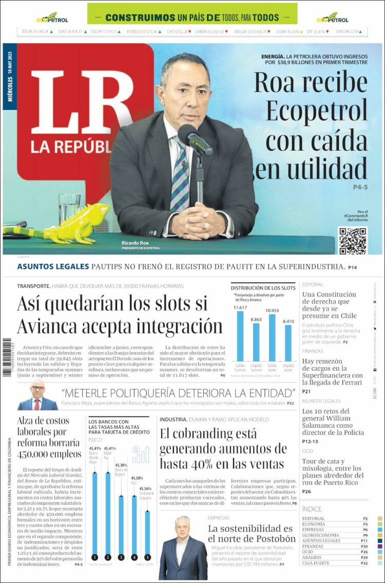 Portada de La Republica (Colombia)