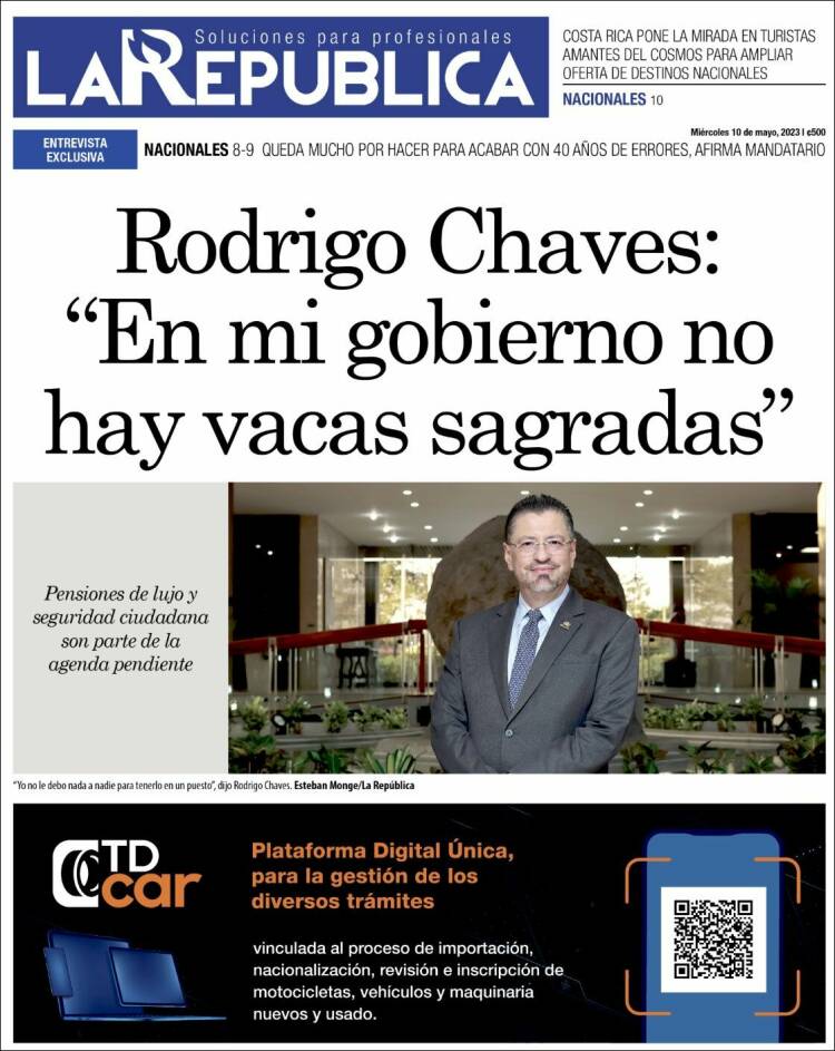Portada de La República (Costa Rica)