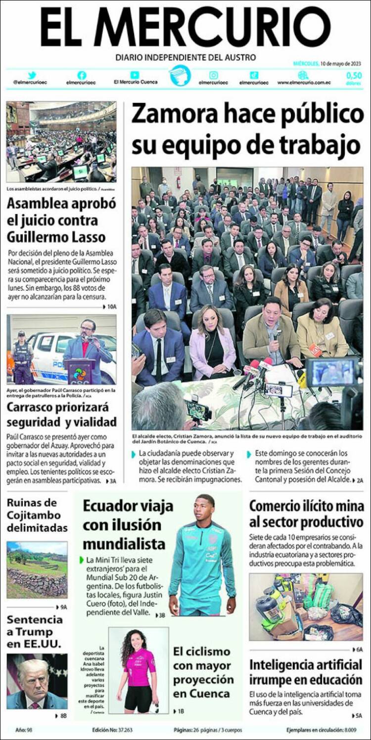 Portada de Diario El Mercurio (Ecuador)