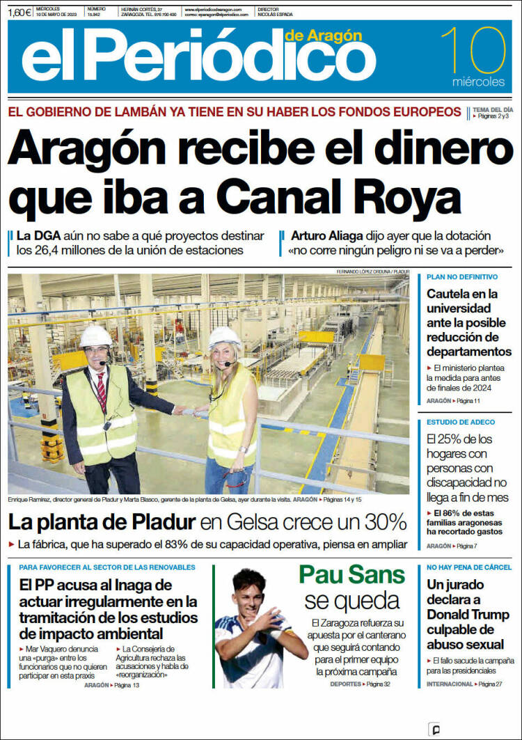 Portada de El Periódico de Aragón (España)