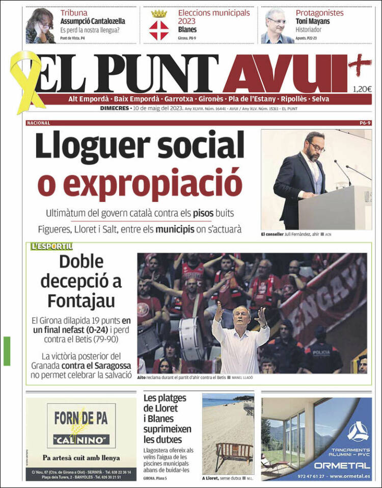 Portada de El Punt Avui - Girona (España)