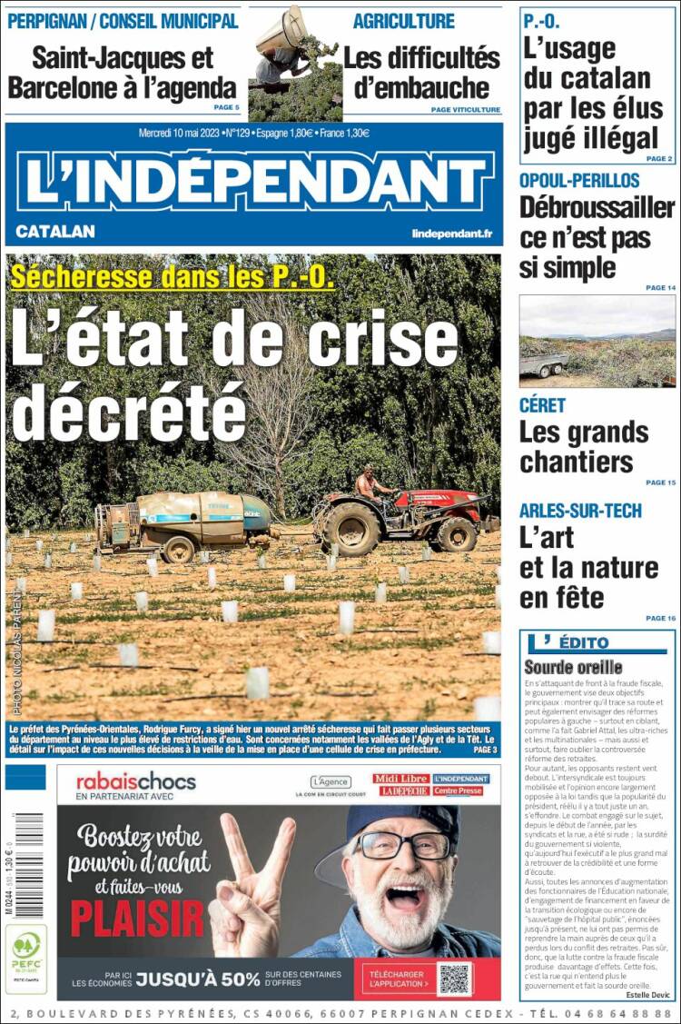 Portada de Le Indépendant (Francia)