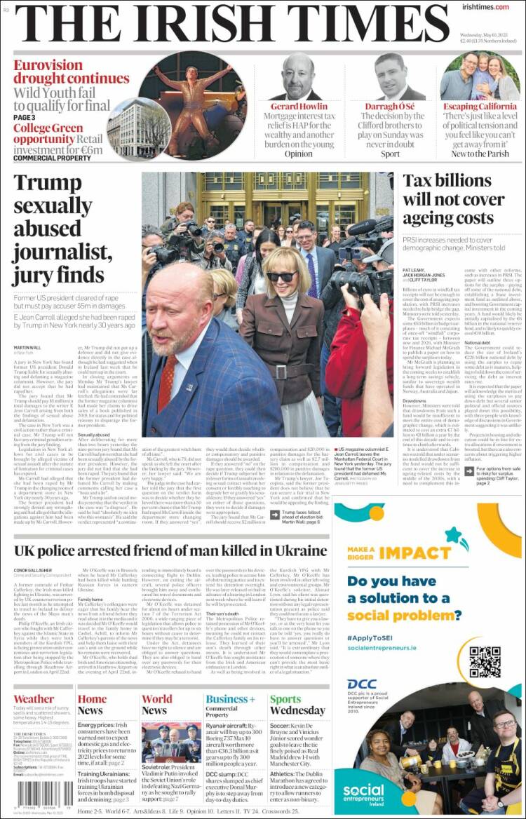 Portada de Irish Times (Irlanda)