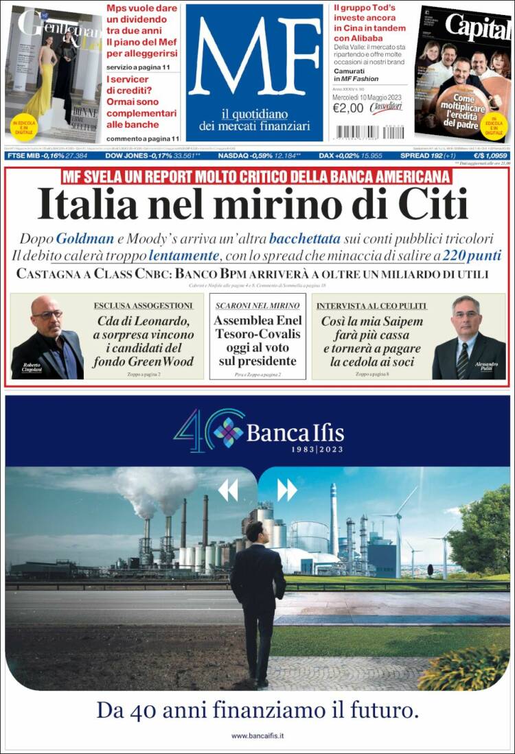Portada de Milano Finanza (Italia)