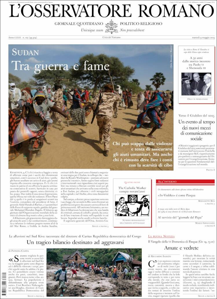 Portada de L'Osservatore Romano (Italia)