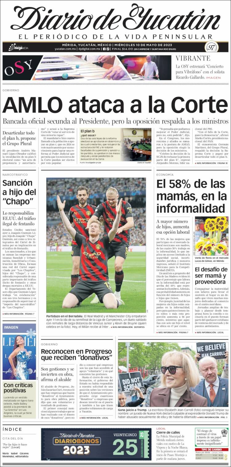 Portada de Diario de Yucatán (M&eacute;xico)