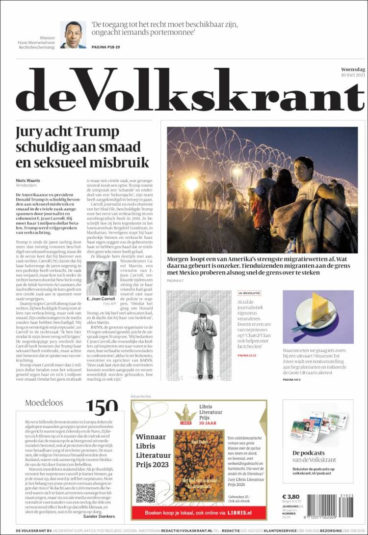 Portada de De Volkskrant (Pa&iacute;ses Bajos)
