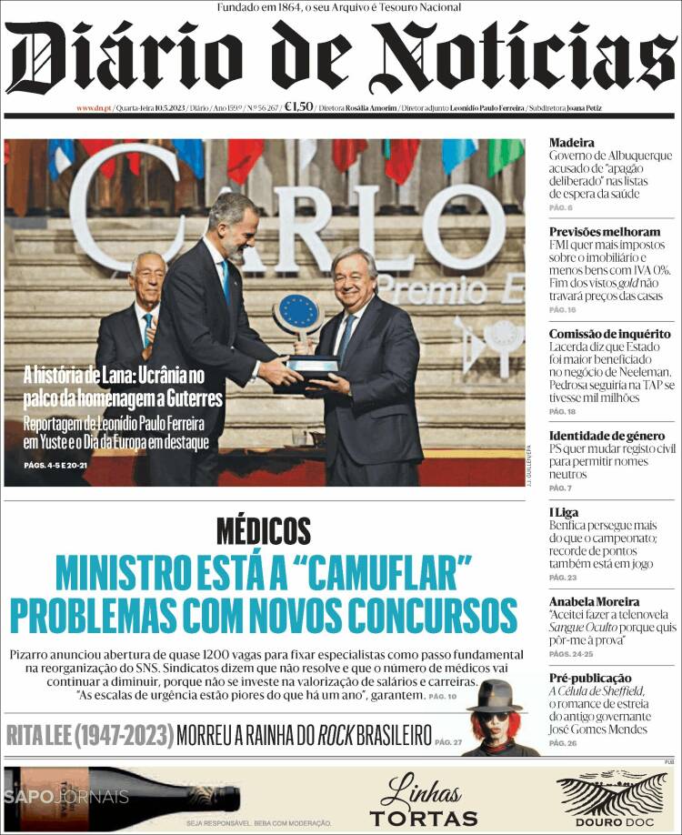 Portada de Diário de Noticias (Portugal)