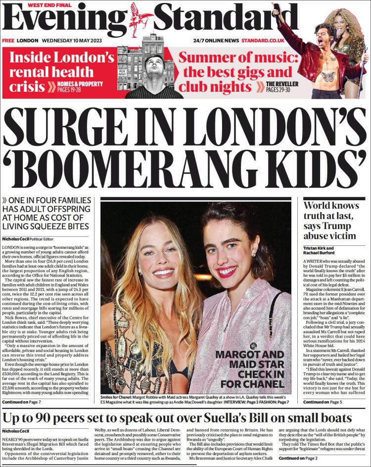 Portada de Evening Standard (Reino Unido)