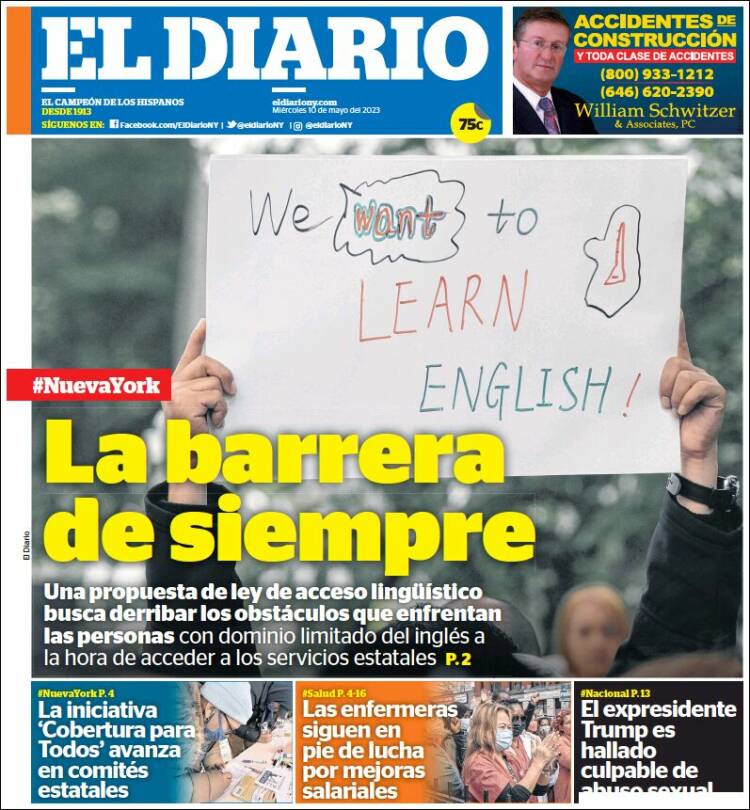 Portada de El Diario NY (USA)