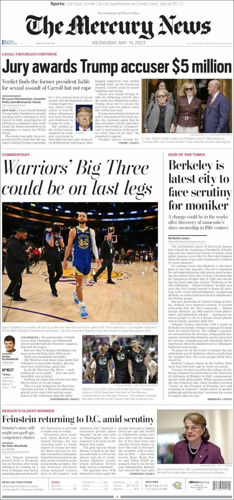 Portada de San Jose Mercury News (USA)