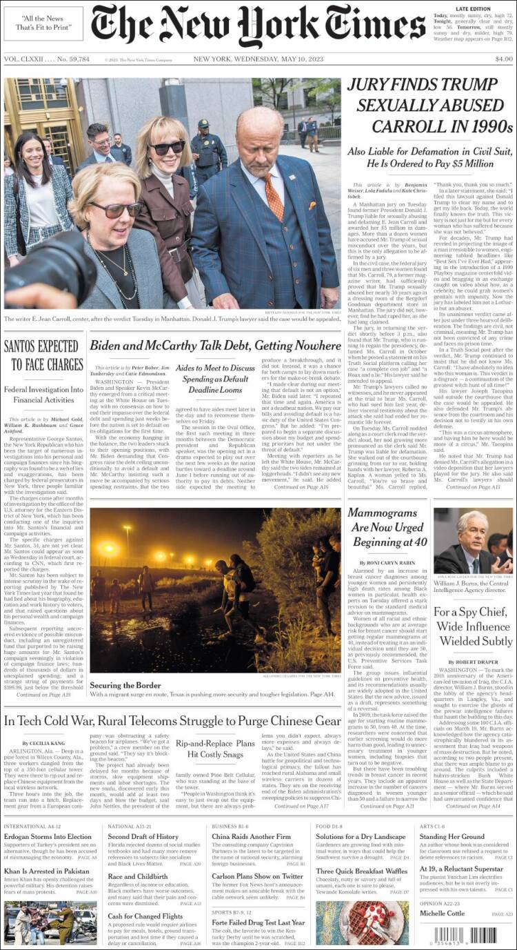 Portada de New York Times (USA)