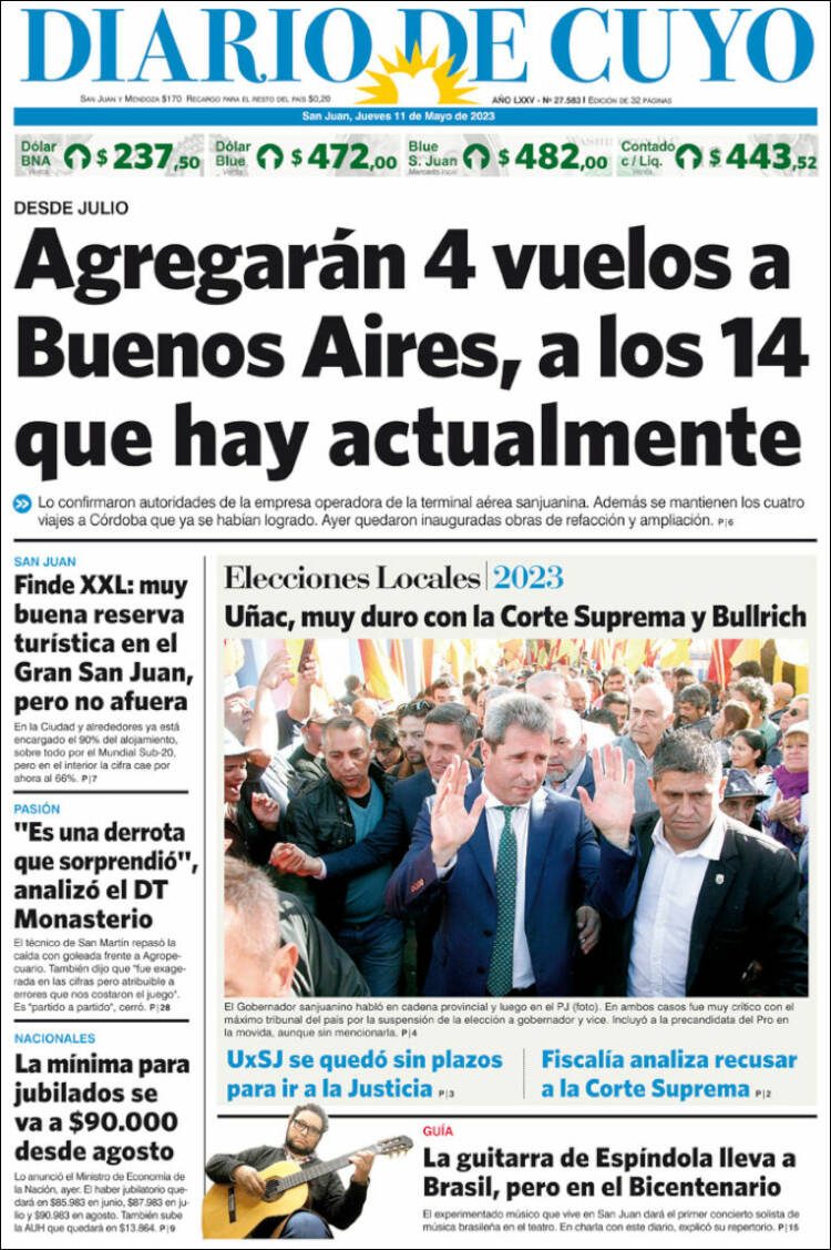 Portada de Diario de Cuyo (Argentina)